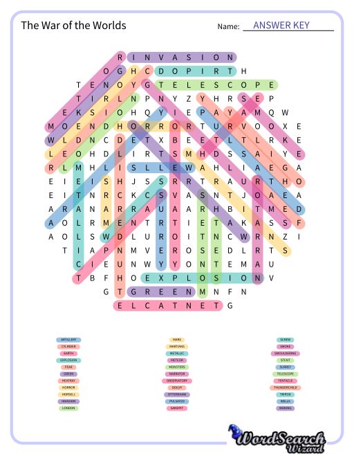 The War of the Worlds Word Search Puzzle