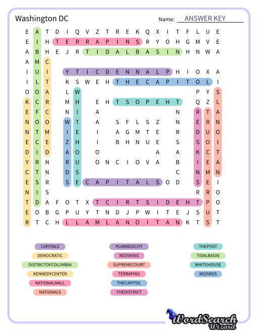 Washington DC Word Search Puzzle