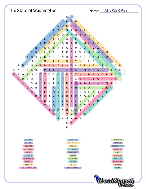 The State of Washington Word Search Puzzle