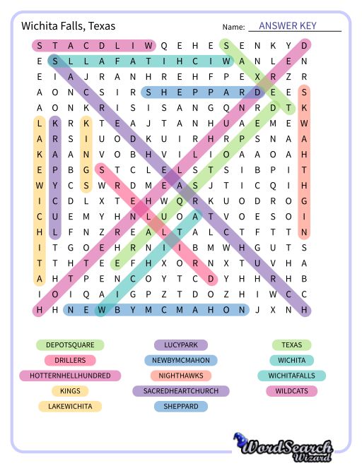 Wichita Falls, Texas Word Search Puzzle