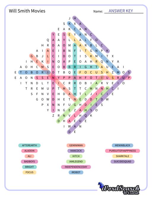 Will Smith Movies Word Search Puzzle