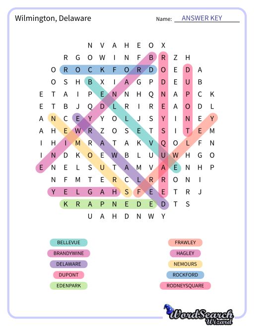 Wilmington, Delaware Word Search Puzzle