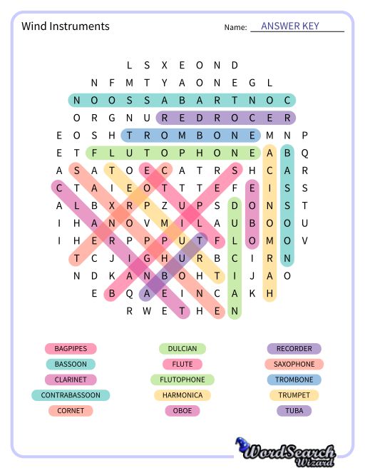 Wind Instruments Word Search Puzzle