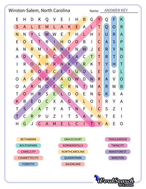 Winston-Salem, North Carolina Word Search Puzzle