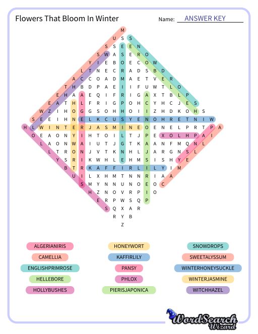 Flowers That Bloom In Winter Word Search Puzzle