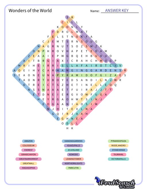 Wonders of the World Word Search Puzzle