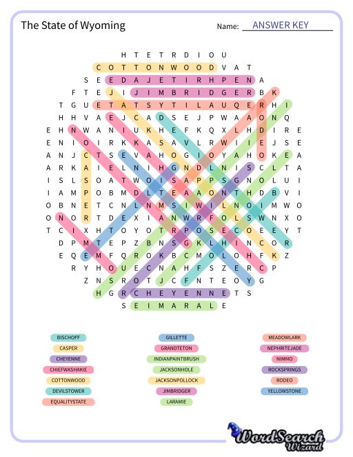 The State of Wyoming Word Search Puzzle